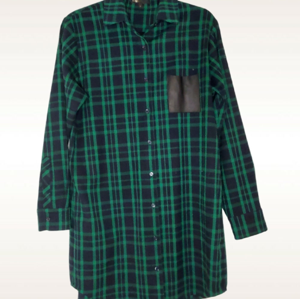 Maje GRUNGY' LEATHER POCKET PLAID SHIRT DRESS